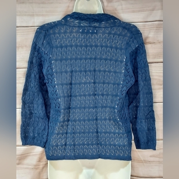 Old Navy crochet open cardigan 3/4 sleeve steel sky blue XS - Picture 3 of 7